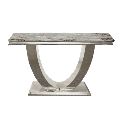 Arial Console Table - Luxurious Marble or Glass Top with Polished Stainless Steel Base - 140cm Wide - UK Luxury Furniture