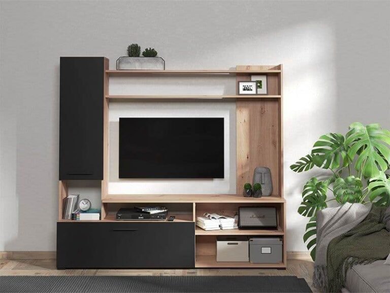 Algarve Artisan Oak Effect & Black TV Entertainment Unit for Modern Living - UK Luxury Furniture