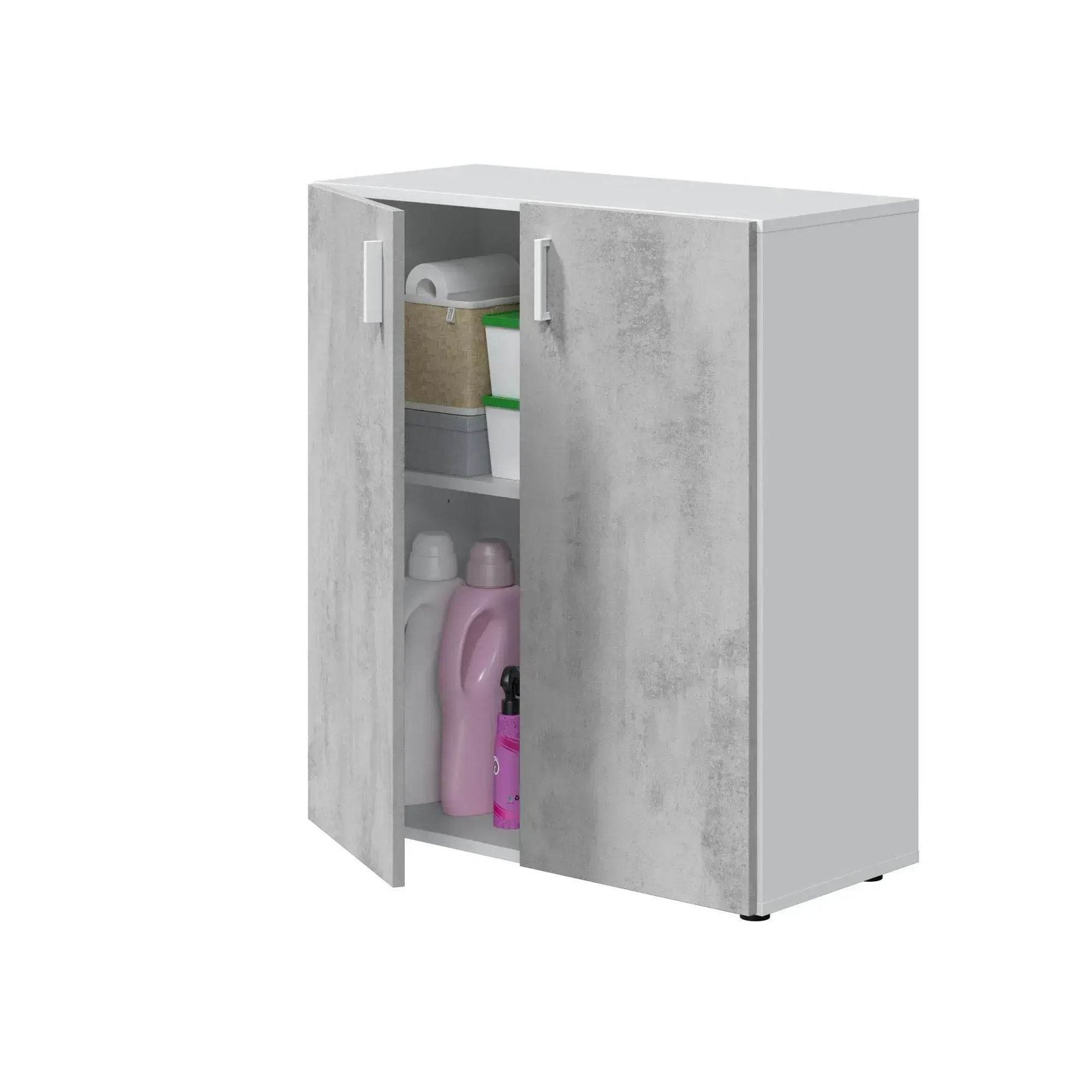 Alonso 2-Door Grey and White Wide Universal Wall Storage Cupboard for Utility - UK Luxury Furniture