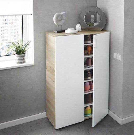 Alvaro White & Oak Effect 30-Pair Shoe Cupboard Cabinet: Modern Entryway Storage - UK Luxury Furniture