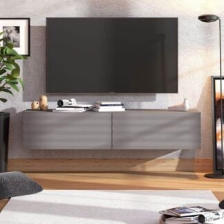 Elegant Amarentis Graphite Grey Wall Mounted Floating TV Unit for Large Screens - UK Luxury Furniture