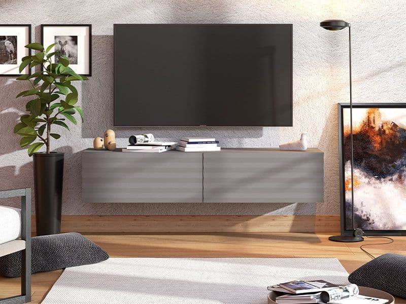 Elegant Amarentis Graphite Grey Wall Mounted Floating TV Unit for Large Screens - UK Luxury Furniture