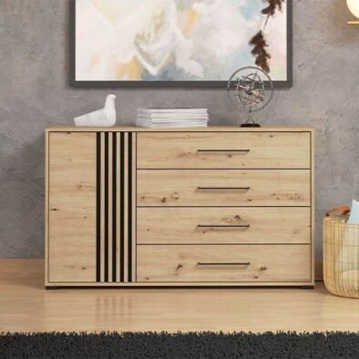 Asmara Oak Effect and Black 4 Drawer Sideboard Luxury Furniture Piece - UK Luxury Furniture
