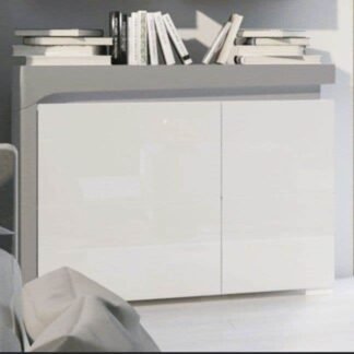 Athens Grey and White Gloss Two-Door Small Sideboard with Integrated LED Lighting - UK Luxury Furniture