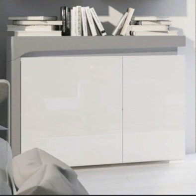 Athens Grey and White Gloss Two-Door Small Sideboard with Integrated LED Lighting - UK Luxury Furniture