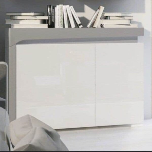 Athens Grey and White Gloss Two-Door Small Sideboard with Integrated LED Lighting - UK Luxury Furniture