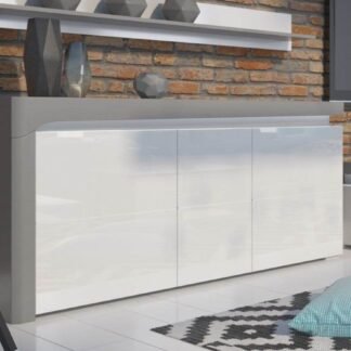 Athens Grey and White High Gloss 3-Door Sideboard with Integrated LED Lighting - UK Luxury Furniture