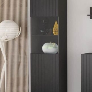 Atlantis Matte Black Tall Display Cabinet – Elegant Storage Solution with Glass Door - UK Luxury Furniture