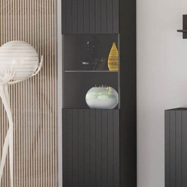 Atlantis Matte Black Tall Display Cabinet: Modern Elegance for Prized Possessions - UK Luxury Furniture