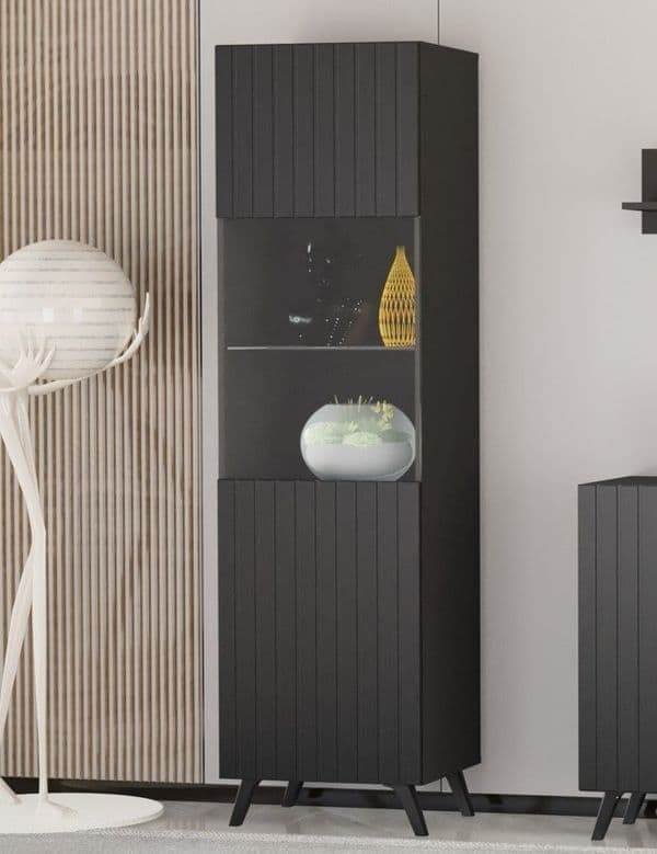 Atlantis Matte Black Tall Display Cabinet: Modern Elegance for Prized Possessions - UK Luxury Furniture