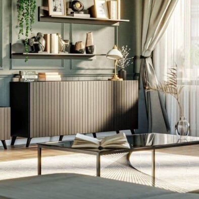 Atlantis Elegant Matte Black Wide Four-Door Sideboard with Internal Shelves - UK Luxury Furniture