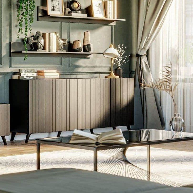 Atlantis Elegant Matte Black Wide Four-Door Sideboard with Internal Shelves - UK Luxury Furniture