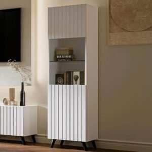 Atlantis Matte White Tall Display Cabinet - Elegant Storage Solution for Modern Homes - UK Luxury Furniture