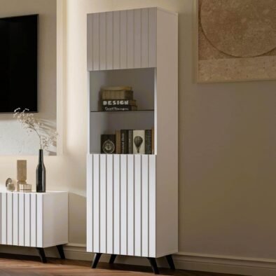 Atlantis Matte White Tall Display Cabinet - Elegant Storage Solution for Modern Homes - UK Luxury Furniture