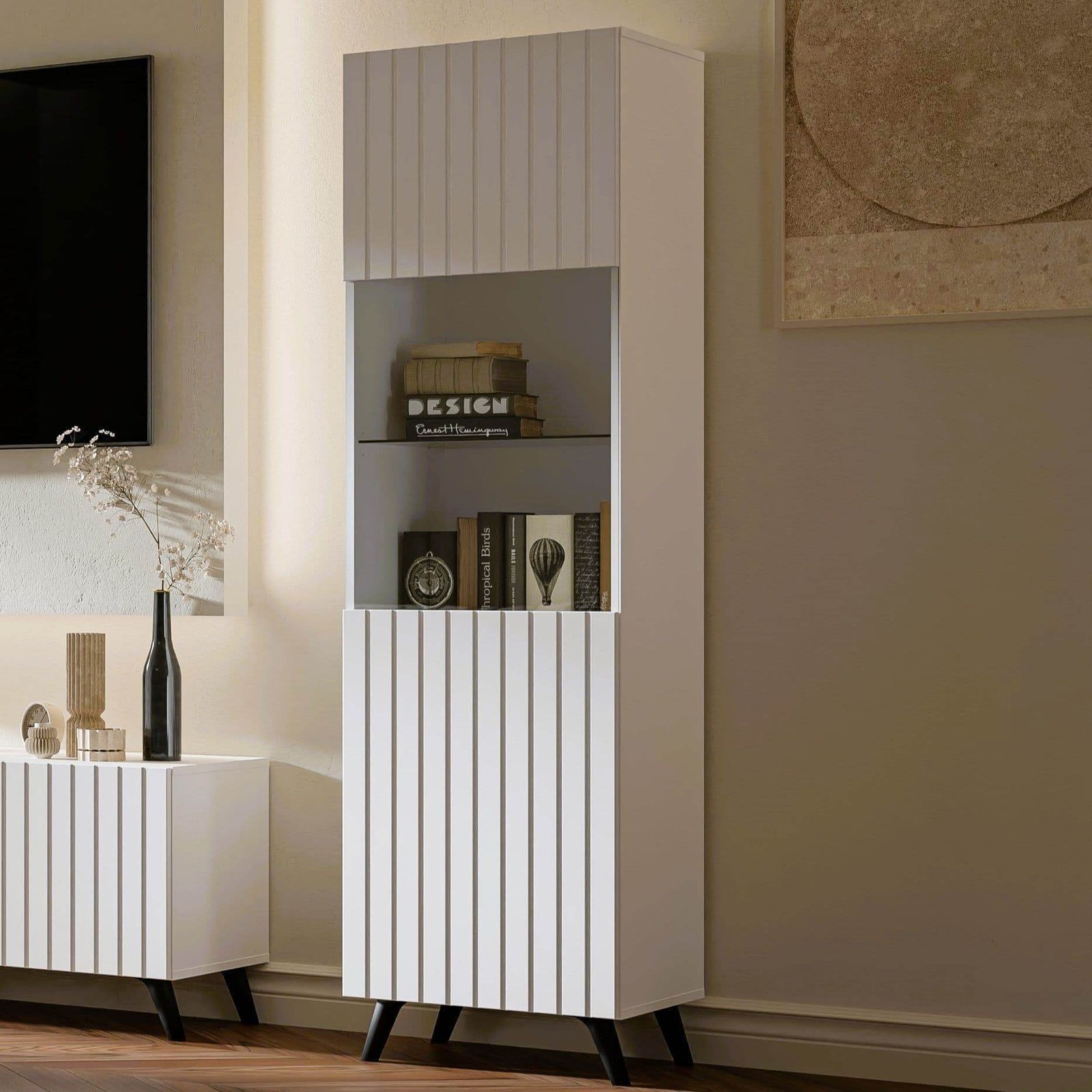 Atlantis Matte White Tall Display Cabinet - Elegant Storage Solution for Modern Homes - UK Luxury Furniture