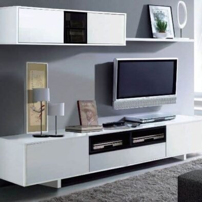 Belas White Gloss TV Media Entertainment Cabinet Unit with Wall Storage - UK Luxury Furniture