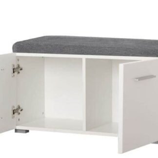 Elegant Beny White High Gloss Hallway Shoe Storage Bench with Grey Cushion Seat - UK Luxury Furniture