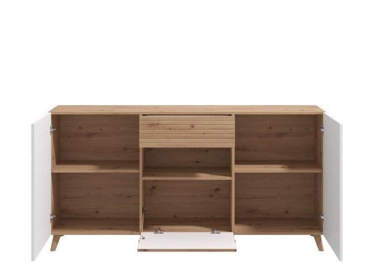 Bretanova Slatted Artisan Oak Effect and White Gloss Sideboard - Contemporary Luxury Furniture for Dining and Living Spaces - UK Luxury Furniture