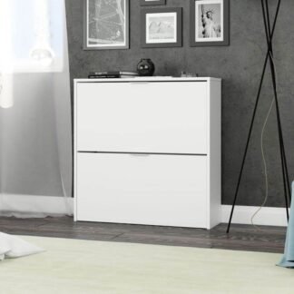 Brilo Matt White Two-Drawer Shoe Cabinet: Elegant, Space-Saving Footwear Storage Solution - UK Luxury Furniture