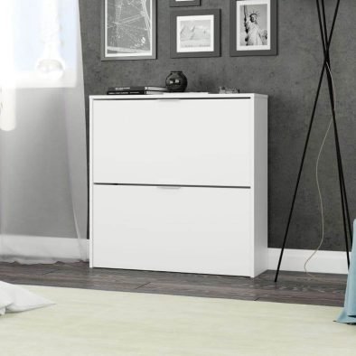 Brilo Matt White Two-Drawer Shoe Cabinet: Elegant, Space-Saving Footwear Storage Solution - UK Luxury Furniture