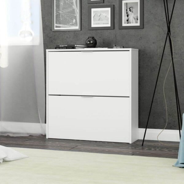 Brilo Matt White Two-Drawer Shoe Cabinet: Elegant, Space-Saving Footwear Storage Solution - UK Luxury Furniture