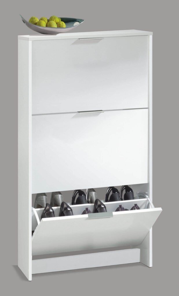 Brilo Matt White Three-Drawer Shoe Cabinet: Organise Your Footwear with Style - UK Luxury Furniture