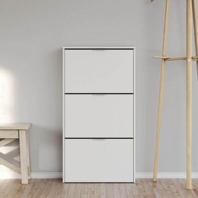 Brilo Matt White Three-Drawer Shoe Cabinet: Organise Your Footwear with Style - UK Luxury Furniture