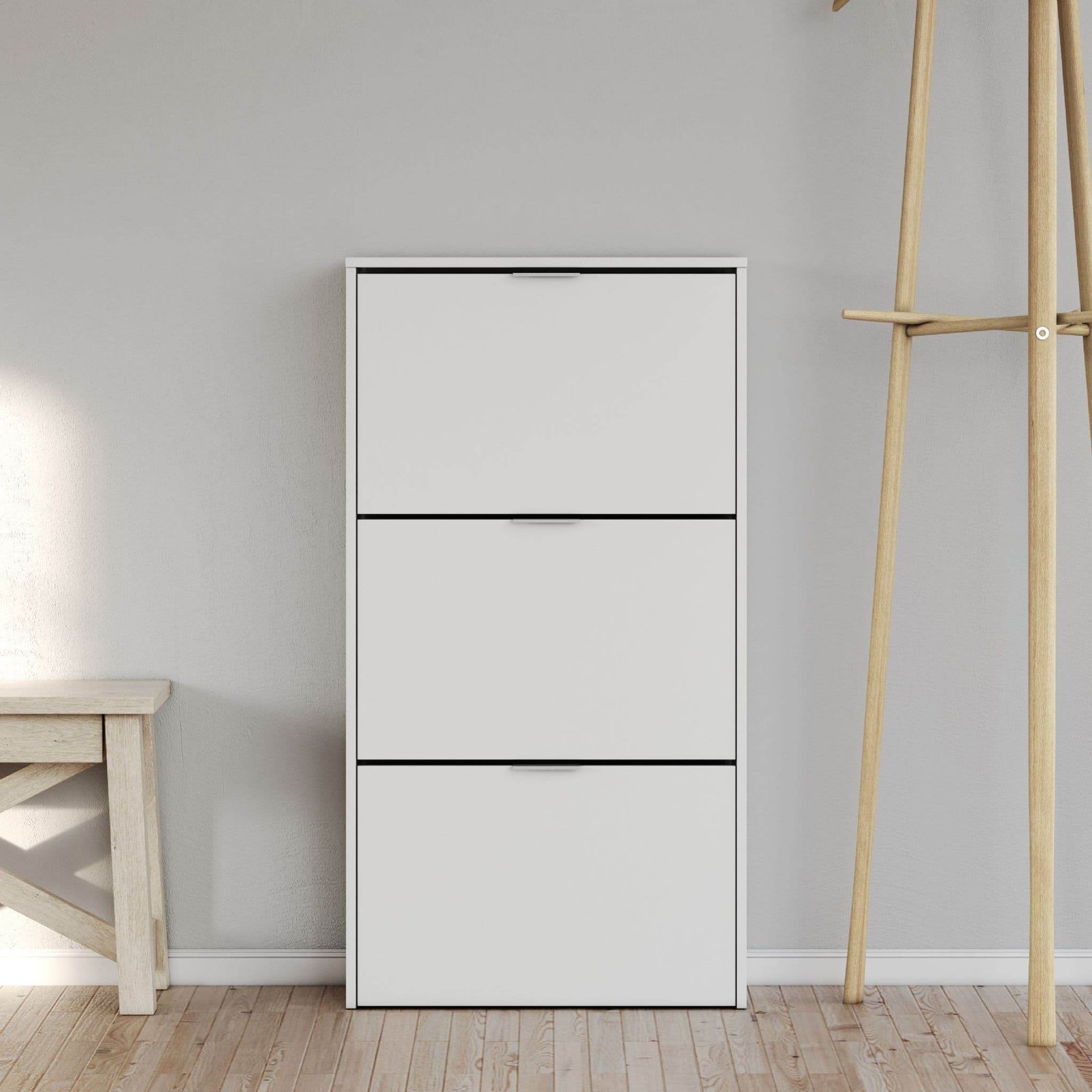 Brilo Matt White Three-Drawer Shoe Cabinet: Organise Your Footwear with Style - UK Luxury Furniture