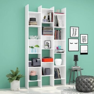 Cadiz White Gloss Triple Bookcase: Modern, Space-Saving, and Elegant Storage Solution - UK Luxury Furniture
