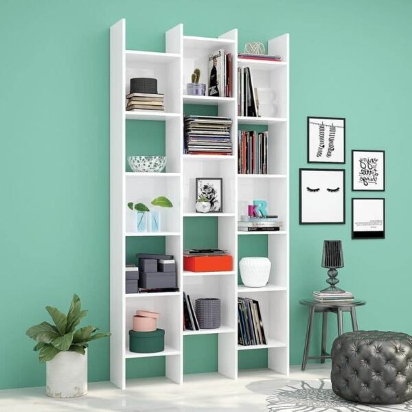 Cadiz White Gloss Triple Bookcase: Modern, Space-Saving, and Elegant Storage Solution - UK Luxury Furniture