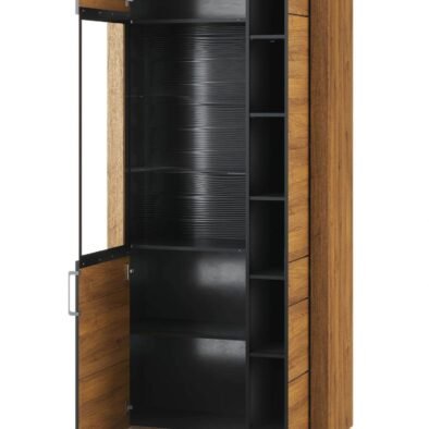 Camar Large Oak Effect 2-Door Display Cabinet K12 - Modern Storage with LED Lighting - UK Luxury Furniture
