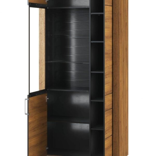 Camar Large Oak Effect 2-Door Display Cabinet K12 - Modern Storage with LED Lighting - UK Luxury Furniture