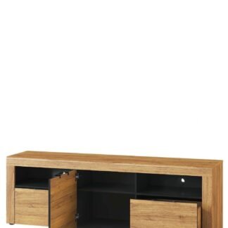 Elegant Camar Large Oak Effect Two-Drawer TV Cabinet with Soft-Close Features - UK Luxury Furniture