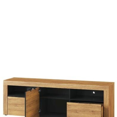 Elegant Camar Large Oak Effect Two-Drawer TV Cabinet with Soft-Close Features - UK Luxury Furniture