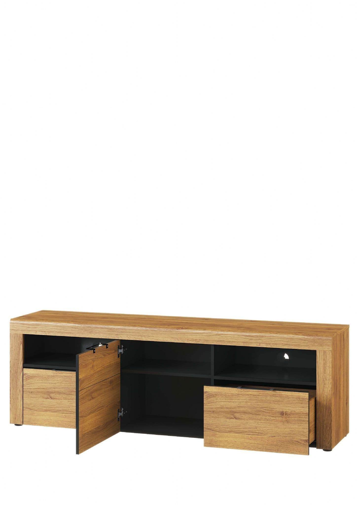 Elegant Camar Large Oak Effect Two-Drawer TV Cabinet with Soft-Close Features - UK Luxury Furniture