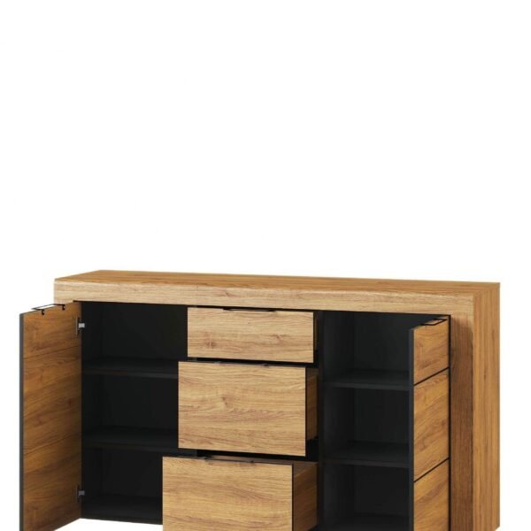 Elegant Camar Large Oak Effect Sideboard with Three Soft-Close Drawers and Two Cupboards - UK Luxury Furniture