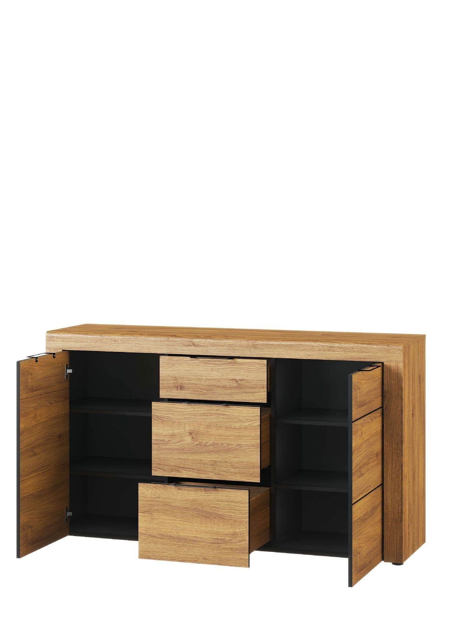 Elegant Camar Large Oak Effect Sideboard with Three Soft-Close Drawers and Two Cupboards - UK Luxury Furniture