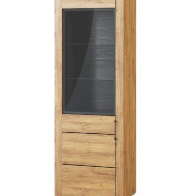 Camar Tall Oak Effect Display Cabinet K10: Modern Single Door Storage Unit with LED Lighting - UK Luxury Furniture