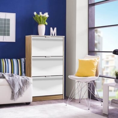 Carrera Mirrored Oak Effect Three-Drawer Shoe Storage Cabinet - Elegant Hallway Organiser - UK Luxury Furniture