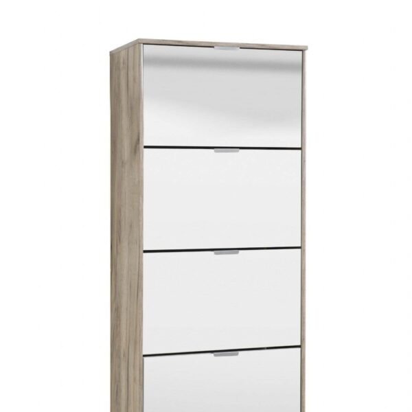 Carrera Mirrored and Oak Effect Tall 4 Drawer Shoe Cabinet - UK Luxury Furniture