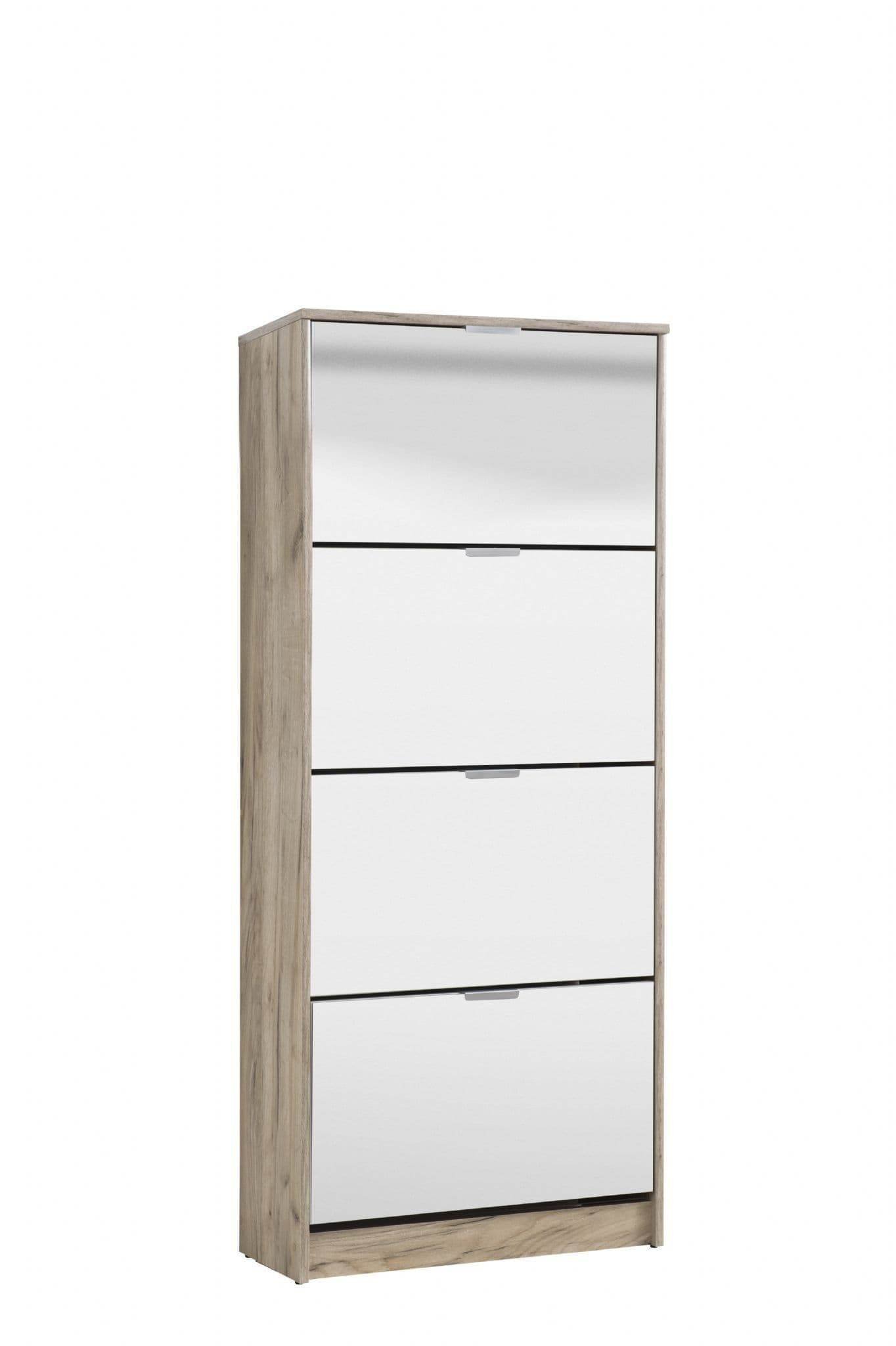 Carrera Mirrored and Oak Effect Tall 4 Drawer Shoe Cabinet - UK Luxury Furniture