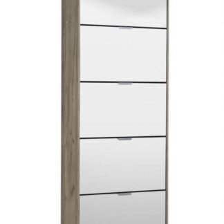 Carrera Mirrored Oak Effect Tall Shoe Cabinet with Five Revolving Drawers - UK Luxury Furniture