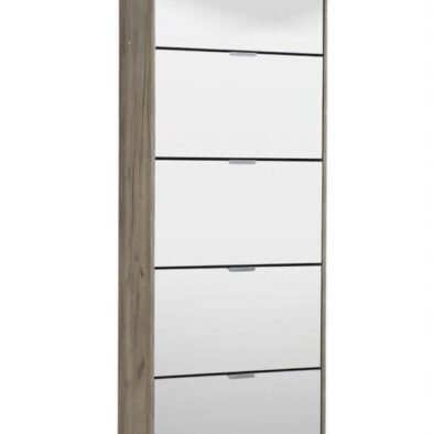 Carrera Mirrored Oak Effect Tall Shoe Cabinet with Five Revolving Drawers - UK Luxury Furniture