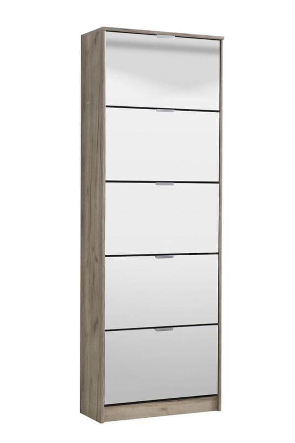 Carrera Mirrored Oak Effect Tall Shoe Cabinet with Five Revolving Drawers - UK Luxury Furniture