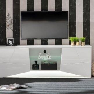Cartier White High Gloss TV Cabinet with LED Lighting and Storage - UK Luxury Furniture