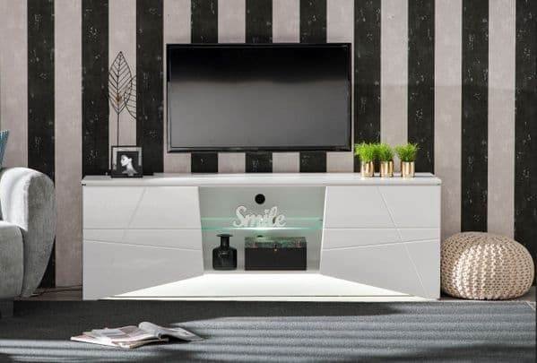 Cartier White High Gloss TV Cabinet with LED Lighting and Storage - UK Luxury Furniture