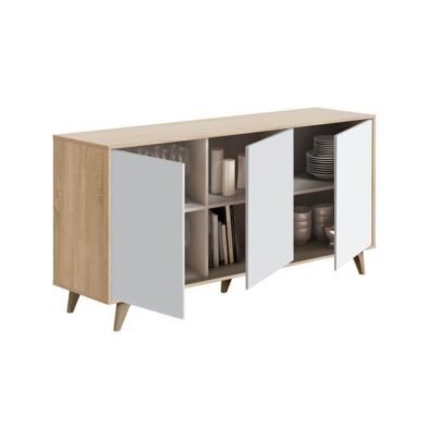 Casablanca White & Oak Effect 3-Door Wide Sideboard: Spacious, Modern, Elegant Storage - UK Luxury Furniture