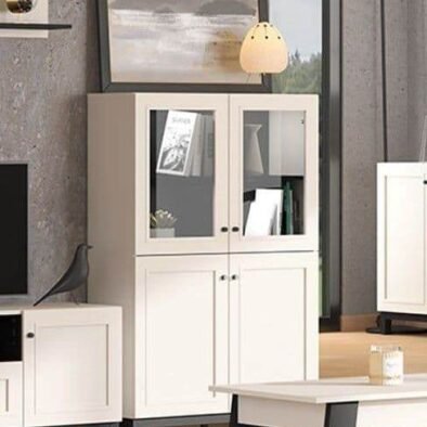 Cassio Cashmere Taupe Panelled Low Display Cabinet - Elegant Storage Solution - UK Luxury Furniture