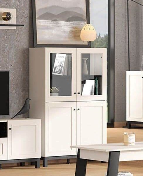 Cassio Cashmere Taupe Panelled Low Display Cabinet - Elegant Storage Solution - UK Luxury Furniture
