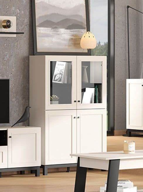Cassio Cashmere Taupe Panelled Low Display Cabinet - Elegant Storage Solution - UK Luxury Furniture
